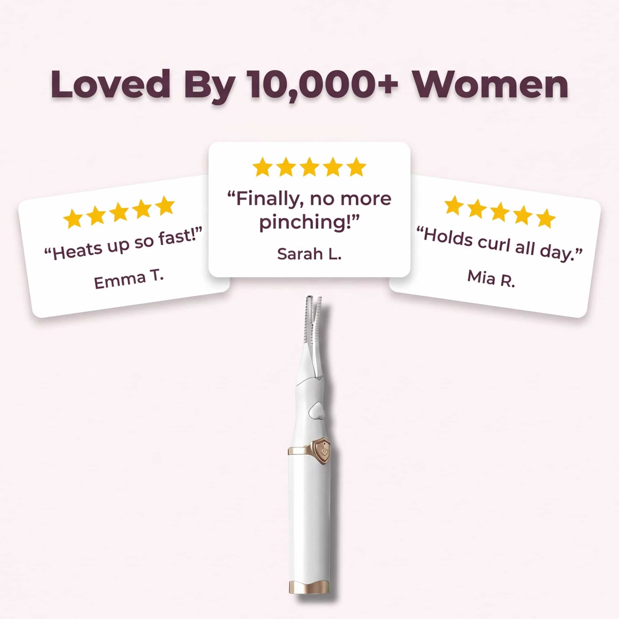 Arenzza Instant Lash Lift Curler showing its gentle design for all eye shapes, delivering salon-quality results instantly.