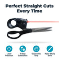 Arenzza LaserGuide™ laser-guided metal scissors with LED indicator, featuring sharp blades and ergonomic handles for precise cutting.