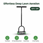 Arenzza automatic lawn aerator with self-cleaning feature, showing the compact machine with aeration tines for healthy turf.