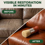 Arenzza Leather Balm restoring shine and preventing cracks on leather surface, showing a smooth, polished finish.