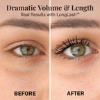 Arenzza LongLash™ hypoallergenic 5D mascara with silk fibers applied on eyelashes, showcasing length and volume.