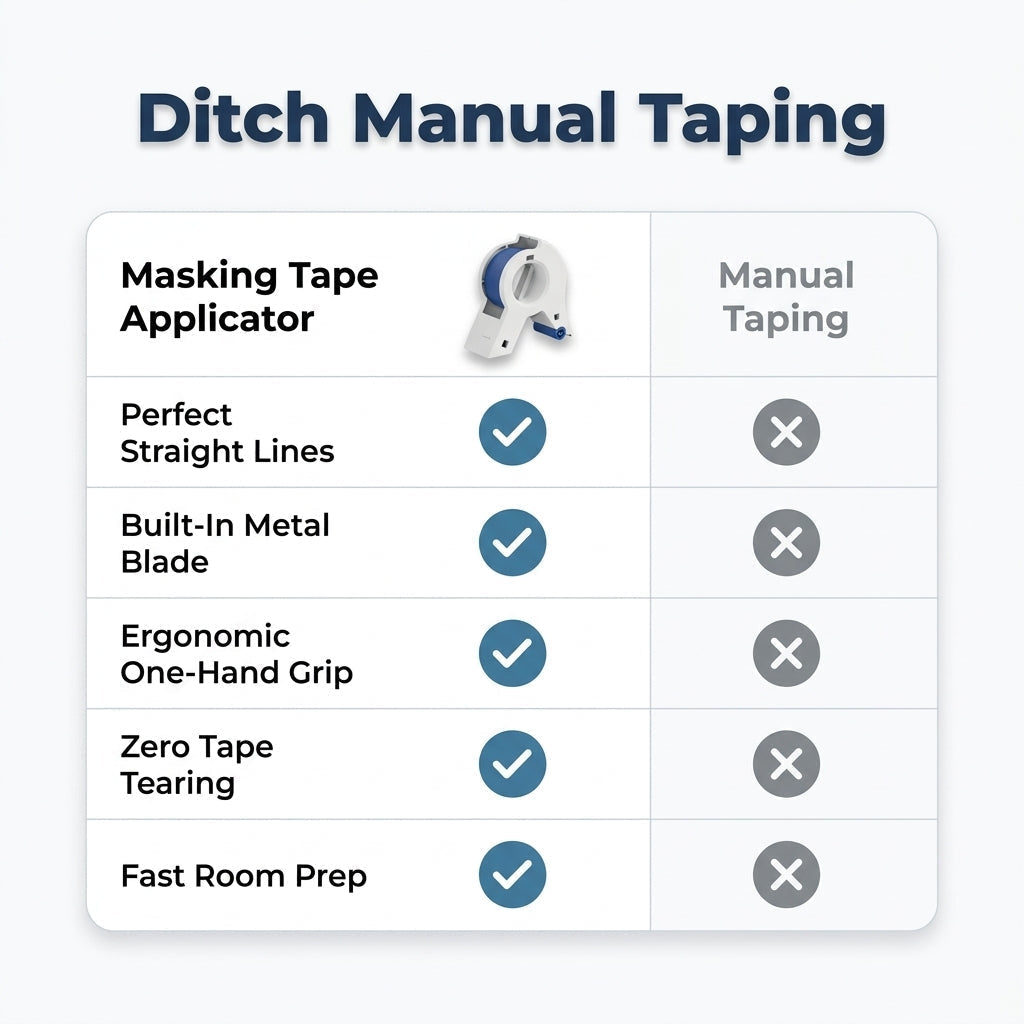 Arenzza masking tape applicator tool for precise DIY masking and taping, shown alongside comparison table images.
