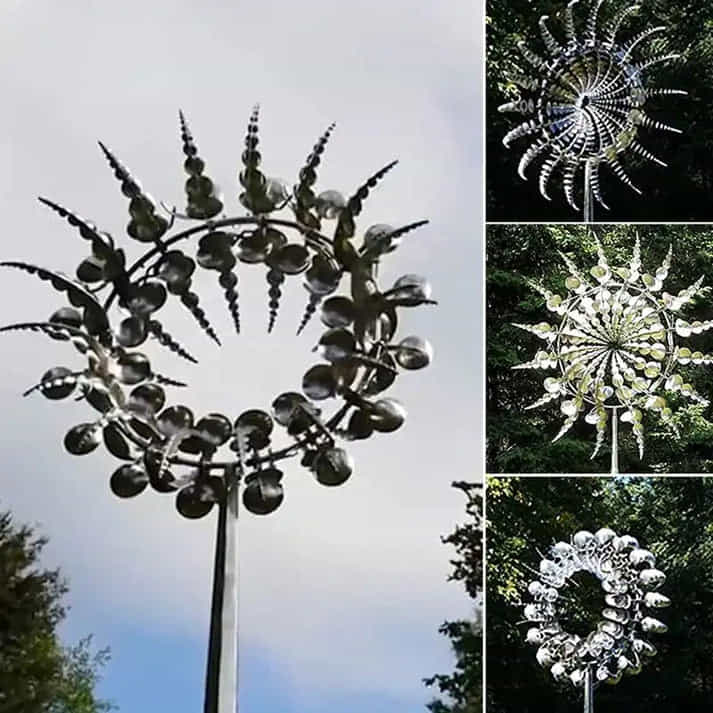 Aarenzza metal garden windmill with weather-resistant outdoor decor, featuring a magical, whimsical design in a vibrant outdoor setting.