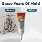 Before and after images showing Arenzza MoldClear™ fast black mold removal on a wall surface.