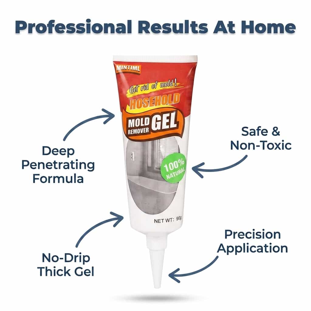 Arenzza MoldClear™ fast black mold removal product benefits callout image with eight key features and advantages highlighted.