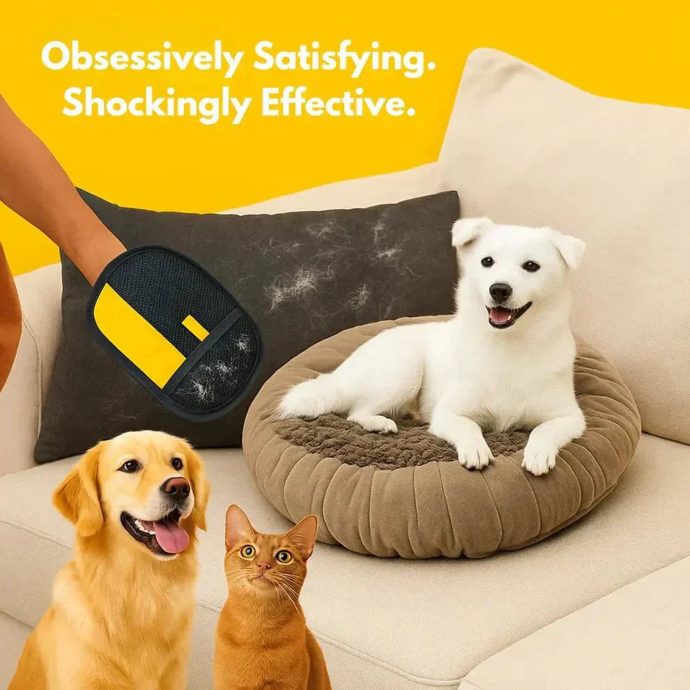 Arenzza PawPal™ Pet Cleaning Glove showing hand wearing the glove, designed for gentle pet fur and hair removal during grooming.