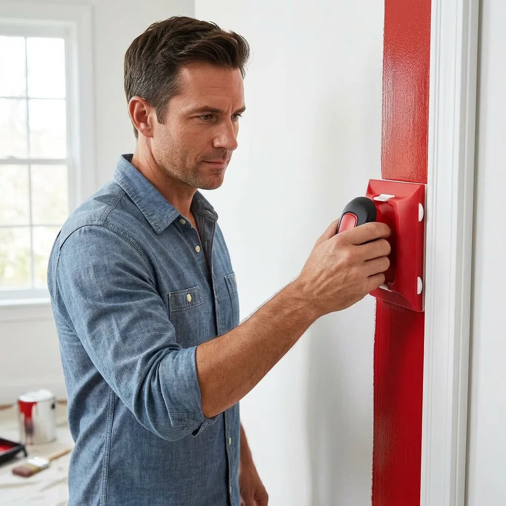 Arenzza PerfectEdge™ wall edge prep tool showing a close-up of the tool's precision blade and textured grip for clean, accurate edges.