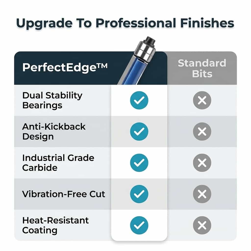 Aarenzza PerfectEdge™ Precision Deburring Set with four tools arranged in a comparison table, showcasing different sizes and finishes.