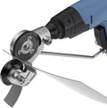 Arenzza PowerCut™ electric drill metal cutter attachment mounted on a drill, ready for cutting metal materials.