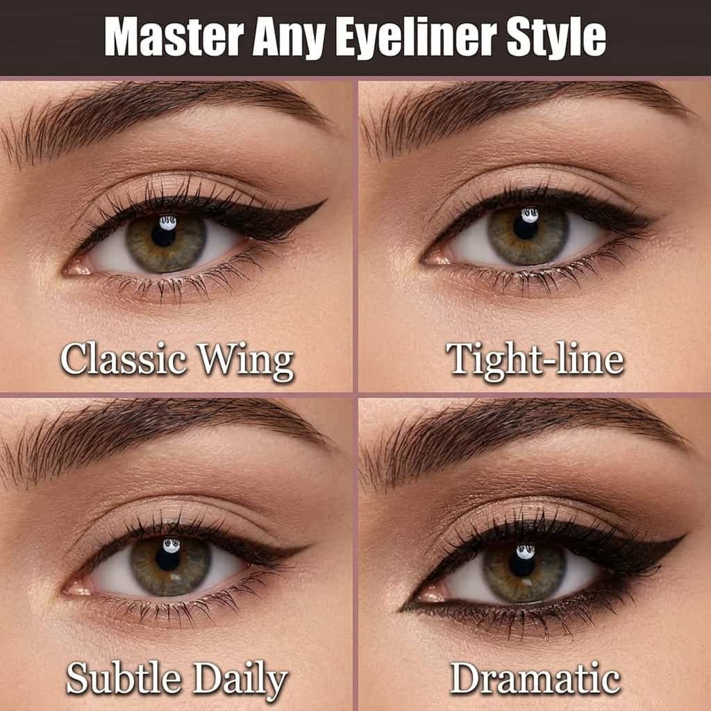 Arenzza Precision Eyeliner Drawing Tool with six panels for easy, precise winged eyeliner application for beginners.