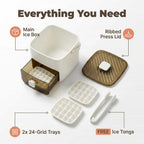 Arenzza push button ice box bundle with multiple storage containers, designed for mess-free, odor-proof cooling and ice storage.