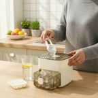 Arenzza push button ice box with a sleek design, featuring a lid and handles for mess-free, odor-proof storage of ice or food.