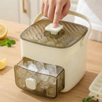 Arenzza push button ice box in use, showing mess-free, odor-proof storage with a modern design for keeping beverages cold.