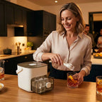 Arenzza push button ice box in use, showcasing mess-free and odor-proof storage with a modern design in a lifestyle scene.