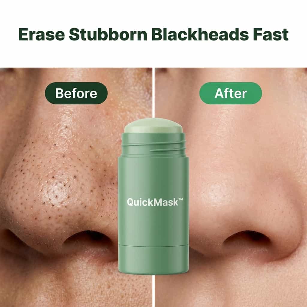 Side-by-side image of Arenzza QuickMask™ Deep Pore Cleanser showing clear skin before and after use.