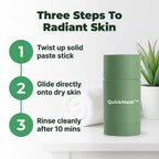 Arenzza QuickMask™ Deep Pore Cleanser with seven-step application process, showing the mask being applied to the face.