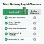 A comparison table showing Arenzza QuickMask™ Deep Pore Cleanser's benefits and results for clearer, smoother skin.