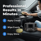 Aarenza QuickShine™ professional surface cleaner in a spray bottle, shown in four-step application process for interior and exterior cleaning.