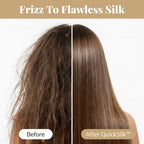 Side-by-side images showing before and after using Arenzza QuickSilk™ Keratin Hair Mask for instant shine and smoother hair.