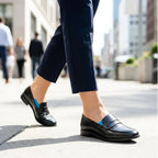 A woman wearing the Arenzza Quietstep™ elastic bunion relief wrap while walking outdoors, showing comfort and support for bunion relief.