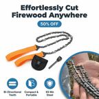 Arenzza SawBlaze™ portable survival saw with a compact blade and ergonomic handle, ideal for outdoor cutting and emergency use.