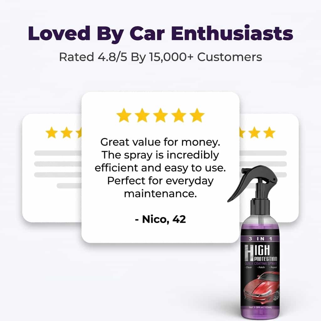 A car coated with ShineGuard™ 3-in-1 Ceramic Car Coating by Arenzza, showing a glossy, protected vehicle surface.