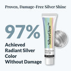 A silver-haired woman with shiny, vibrant hair, showcasing the SilverGlow™ Ammonia-Free 2-in-1 Silver Hair Formula by Arenzza.