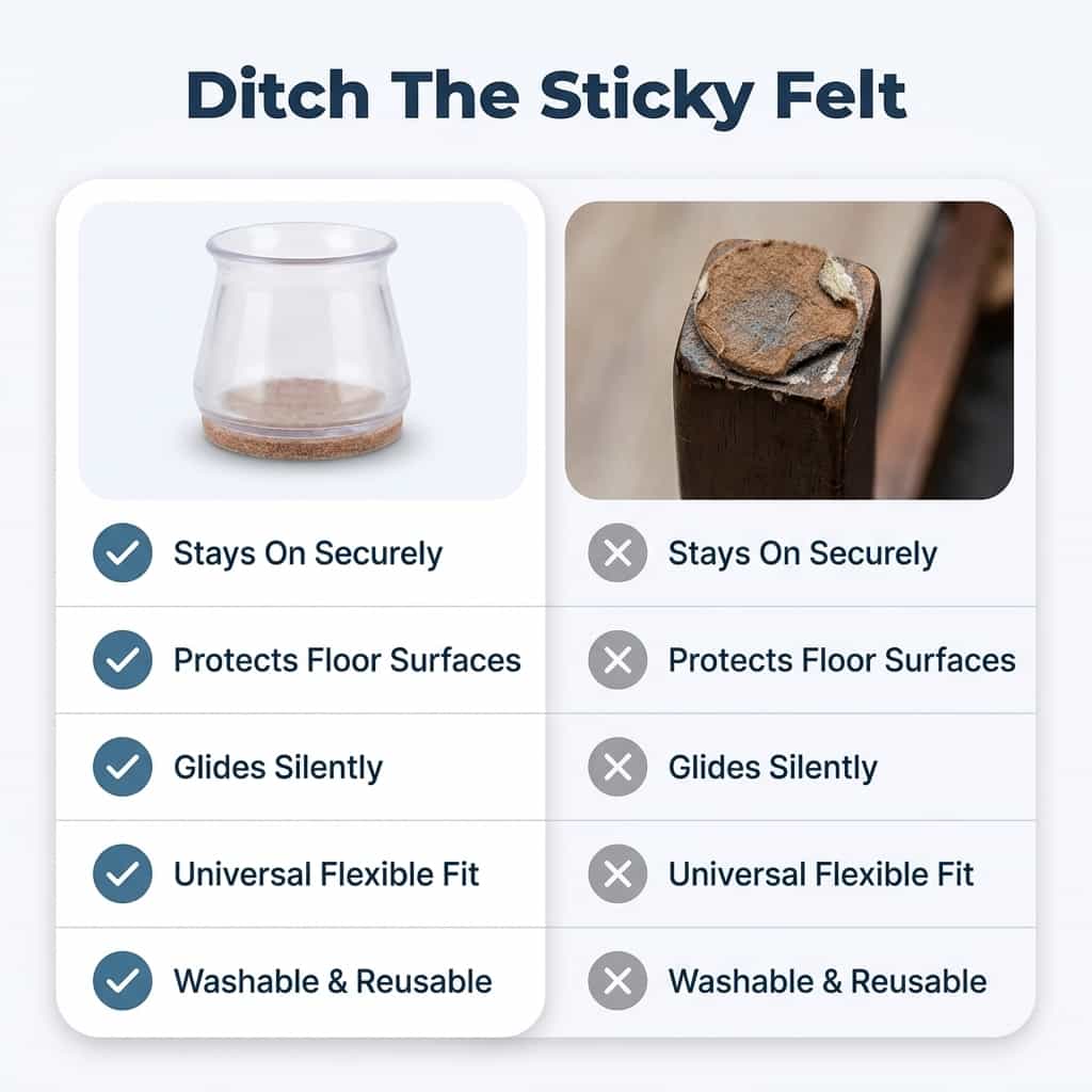 Comparison table showing SlideSafe™ by Arenzza, designed to protect home furniture from scratches and reduce noise.