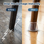 A split image showing before and after using SlideSafe™ by Arenzza, protecting floors from scratches and reducing furniture noise.