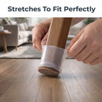 Arenzza SlideSafe™ furniture pads preventing scratches and noise, showing clear rubber pads on furniture feet for home protection.