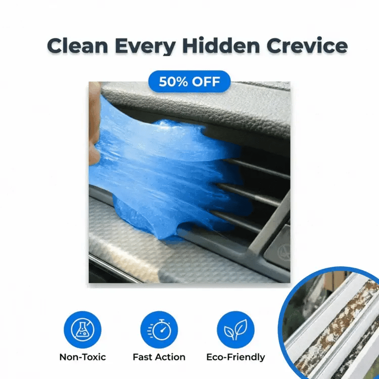 Arenzza SlimeSweep™ deep cleaning gel removing dirt from narrow crevices and hard-to-reach areas for thorough cleaning.