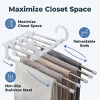 Arenzza SmartCloset™ space-saving 5-tier pants organizer with multiple compartments for neatly storing and organizing pants.