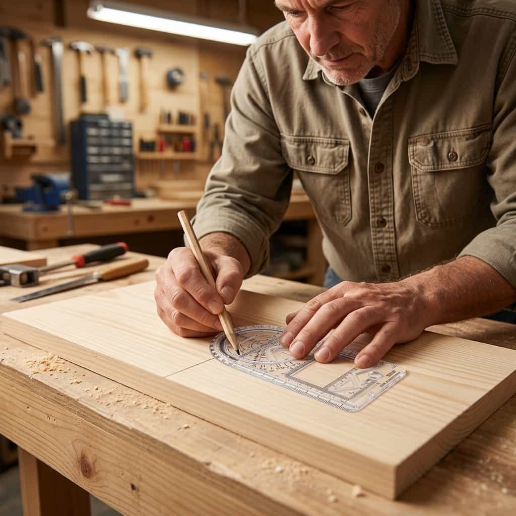 A person using the Arenzza SmartDraw™ professional drafting tool on a workspace with papers and a computer for precise technical drawing.