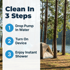 Aarenza SmartShower™ portable outdoor shower with four step components, compact design, and easy setup for outdoor use.