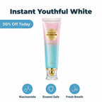 SmileBright™ Arenzza instant teeth whitening and enamel care product in a sleek white tube with a blue cap.