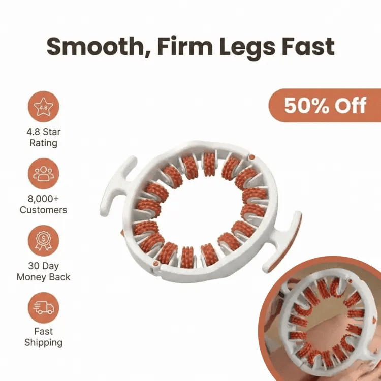 Arenzza SmoothRoll™ 360-degree cellulite reducer showing a handheld device with a sleek design for skin tightening and cellulite reduction.