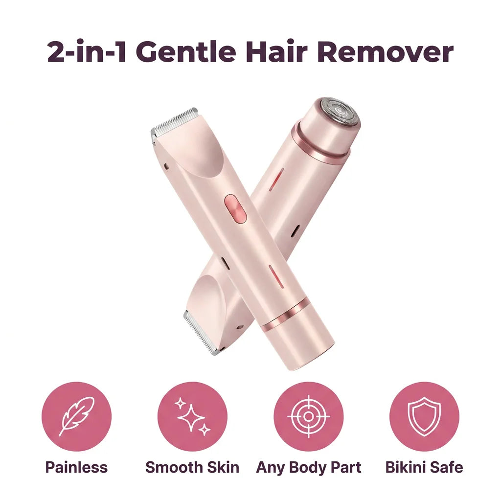 A close-up of the Arenzza SoftShave™ 2-in-1 Gentle Hair Remover device with a sleek design and ergonomic handle.