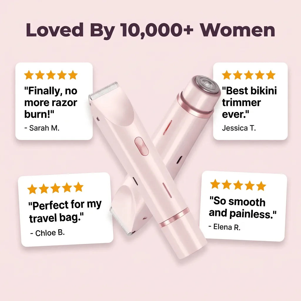Arenzza SoftShave™ 2-in-1 gentle hair remover with a sleek design, showing the device and its attachments for smooth skin.
