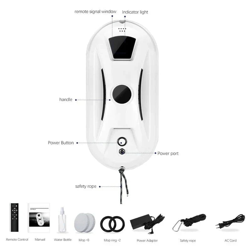 Arenzza SparkleBot intelligent window cleaning robot with sleek design cleaning glass surfaces automatically.