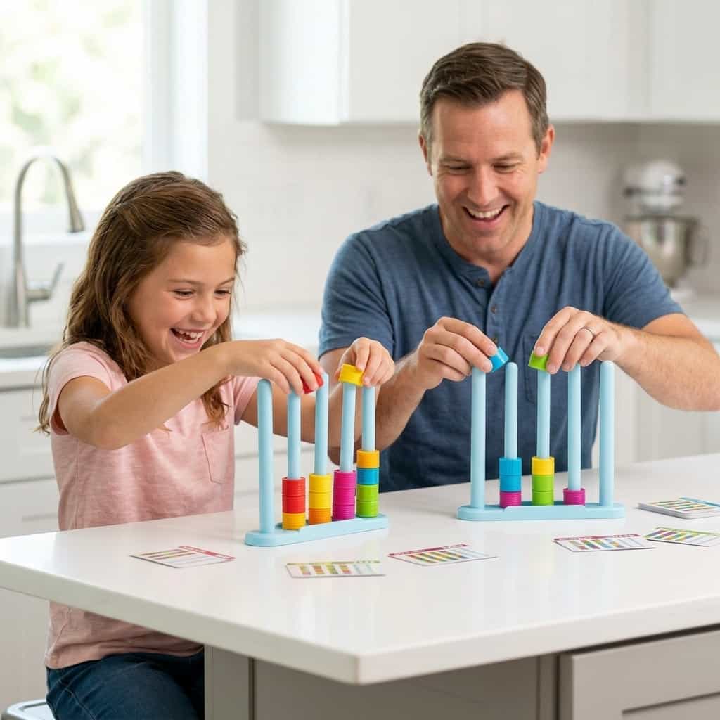 Arenzza Speed Stacking Puzzle with seven colorful cups arranged for a skill-building challenge in a modern lifestyle setting.