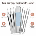 Arenzza stainless blackhead remover kit with hygienic pore care tools, displayed with black and stainless components on a white background.
