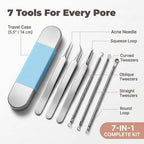 Arenzza stainless blackhead remover kit with three pore care tools, including different tips for hygienic blackhead extraction.