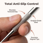 Close-up of Arenzza stainless blackhead remover kit with six high-quality tools for hygienic pore cleaning and blackhead extraction.