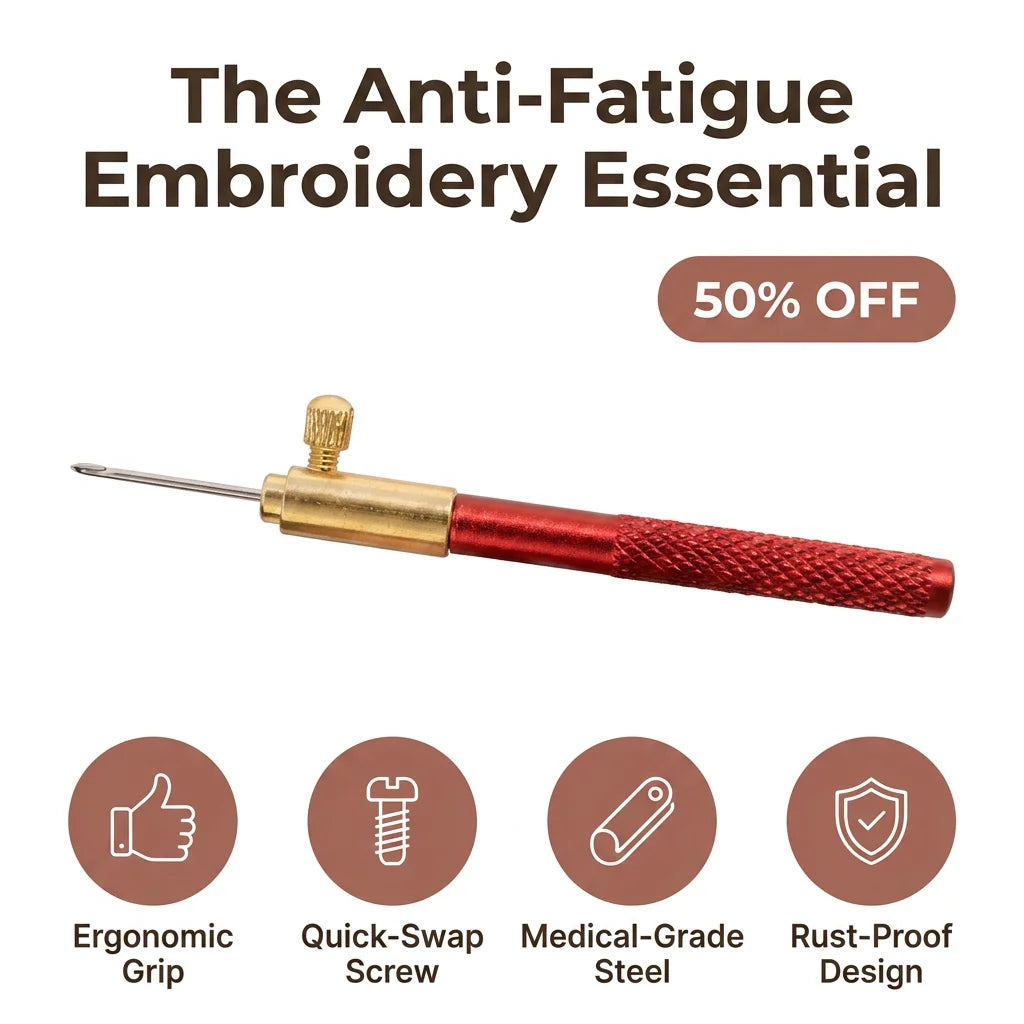 A pair of ergonomic Tambour Needle Set by Arenzza TamburiCraft™ displayed on a neutral background, showcasing the tools for embroidery.