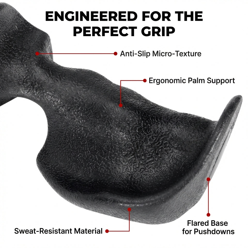 Close-up of Arenzza TriPull™ Tricep Rope with ergonomic handles, showing durable construction and textured grip for effective tricep workouts.
