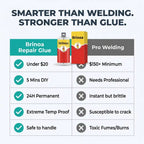 Arenzza Universal Surface Repair Glue in a tube, designed for bonding various surfaces, shown with comparison table of uses.