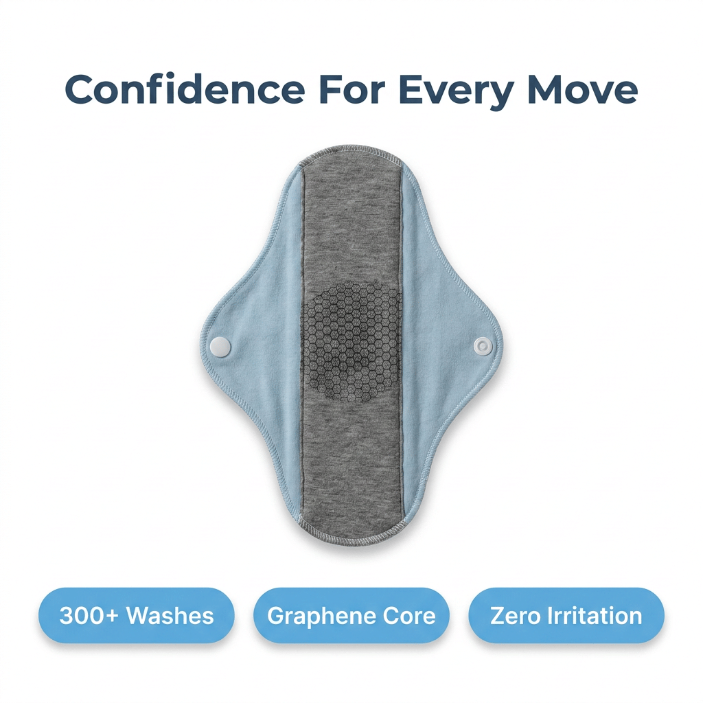 Arenzza washable leakproof pad with graphene odor control, showing the absorbent surface and leakproof backing for protection.