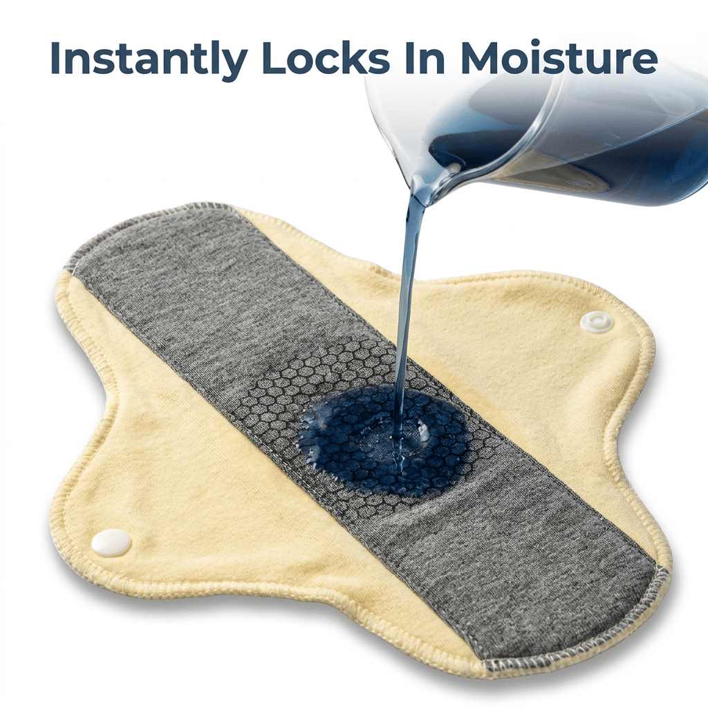 Close-up of Arenzza washable leakproof pad with graphene odor control, showing its soft, absorbent surface and waterproof backing.