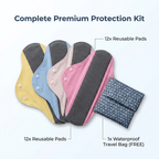 A bundle of Arenzza washable leakproof pads with graphene odor control, showing four pads stacked with packaging details.