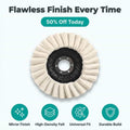Arenzza wool polishing pad for professional mirror-like surface finish, shown on a polished car surface.